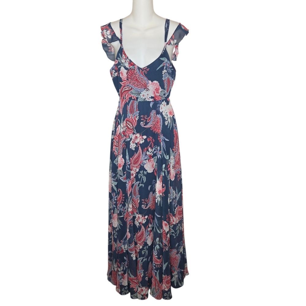 Lulus Romantic Fantasy Pink & Blue Floral Paisley Print Maxi Dress, Size Small - Picture 2 of 9